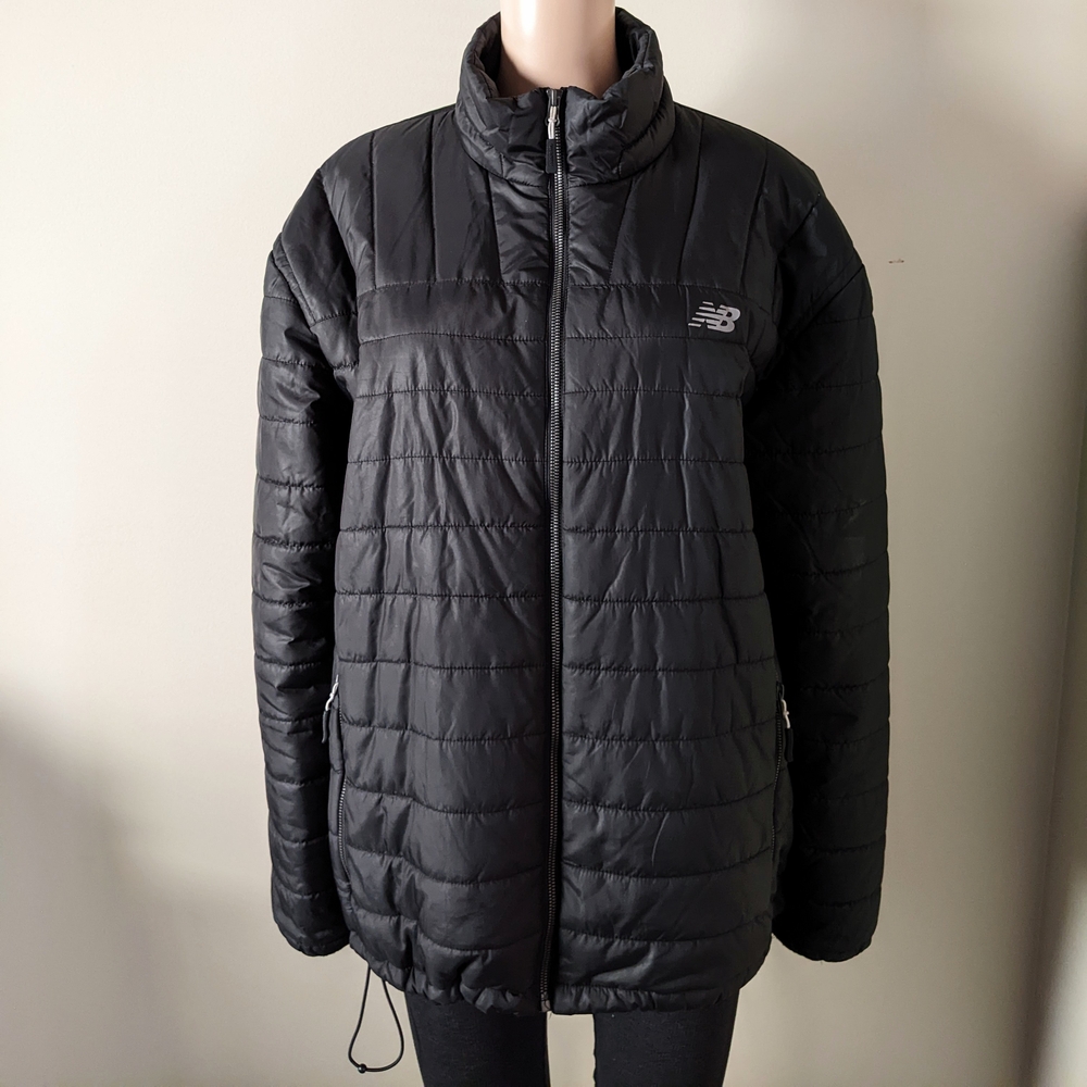 New Balance Quilted Puffer Black Jacket Coat, Men's Large